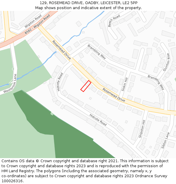 129, ROSEMEAD DRIVE, OADBY, LEICESTER, LE2 5PP: Location map and indicative extent of plot