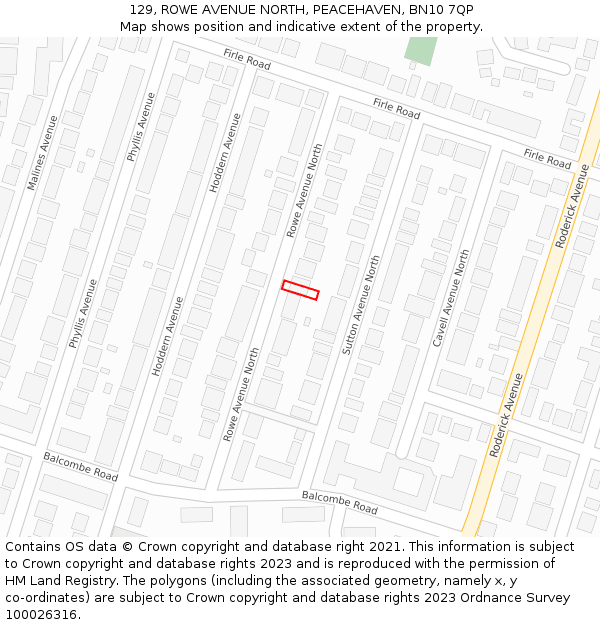 129, ROWE AVENUE NORTH, PEACEHAVEN, BN10 7QP: Location map and indicative extent of plot