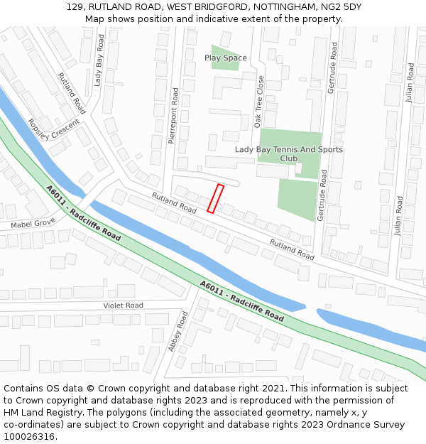 129, RUTLAND ROAD, WEST BRIDGFORD, NOTTINGHAM, NG2 5DY: Location map and indicative extent of plot