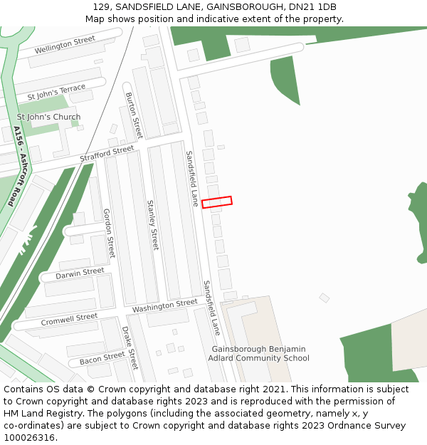 129, SANDSFIELD LANE, GAINSBOROUGH, DN21 1DB: Location map and indicative extent of plot