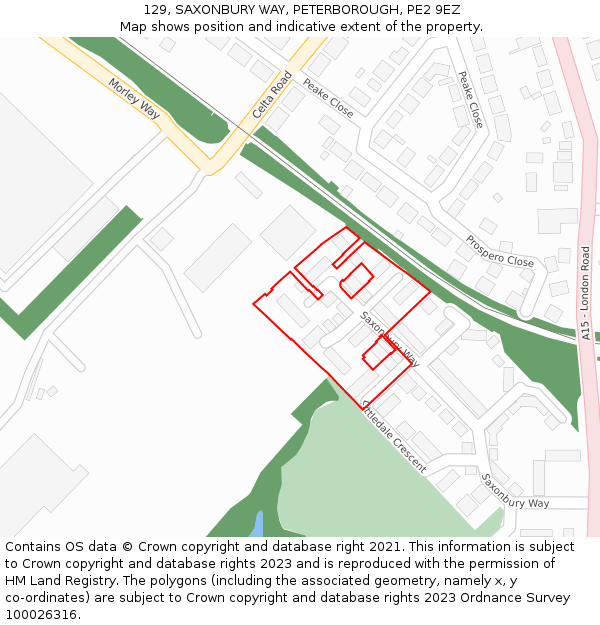 129, SAXONBURY WAY, PETERBOROUGH, PE2 9EZ: Location map and indicative extent of plot