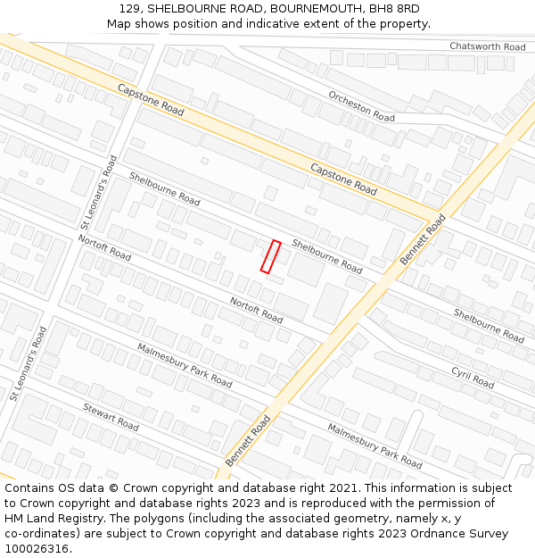 129, SHELBOURNE ROAD, BOURNEMOUTH, BH8 8RD: Location map and indicative extent of plot