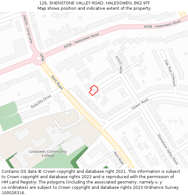 129, SHENSTONE VALLEY ROAD, HALESOWEN, B62 9TF: Location map and indicative extent of plot