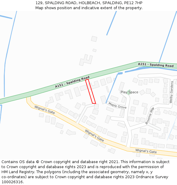 129, SPALDING ROAD, HOLBEACH, SPALDING, PE12 7HP: Location map and indicative extent of plot