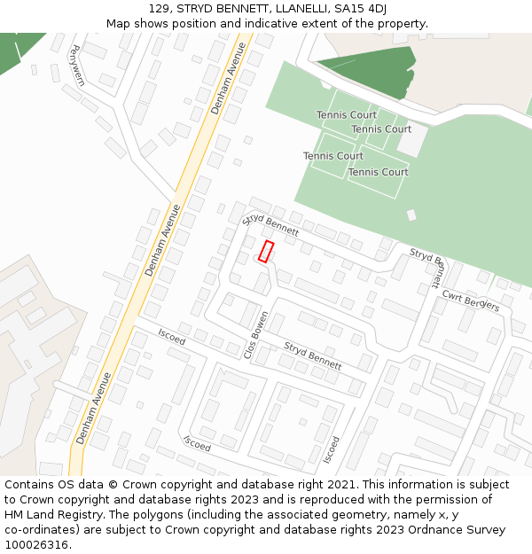 129, STRYD BENNETT, LLANELLI, SA15 4DJ: Location map and indicative extent of plot