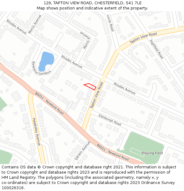 129, TAPTON VIEW ROAD, CHESTERFIELD, S41 7LE: Location map and indicative extent of plot