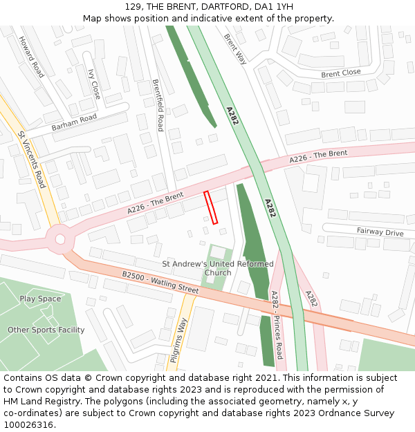 129, THE BRENT, DARTFORD, DA1 1YH: Location map and indicative extent of plot