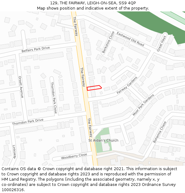 129, THE FAIRWAY, LEIGH-ON-SEA, SS9 4QP: Location map and indicative extent of plot