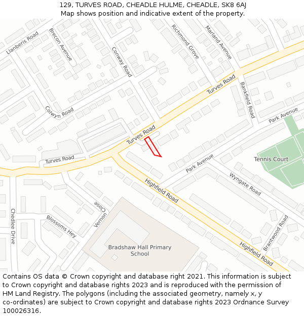 129, TURVES ROAD, CHEADLE HULME, CHEADLE, SK8 6AJ: Location map and indicative extent of plot