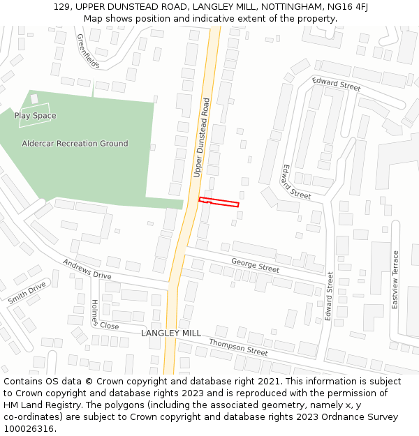 129, UPPER DUNSTEAD ROAD, LANGLEY MILL, NOTTINGHAM, NG16 4FJ: Location map and indicative extent of plot