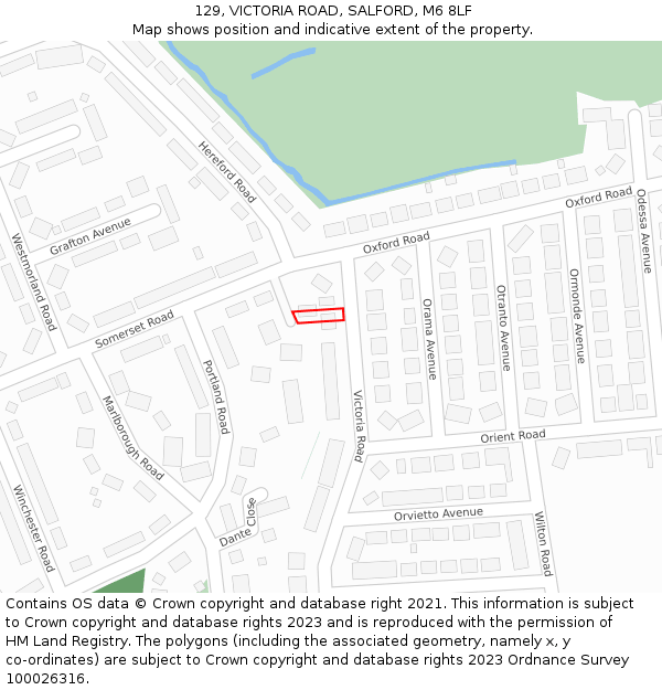 129, VICTORIA ROAD, SALFORD, M6 8LF: Location map and indicative extent of plot