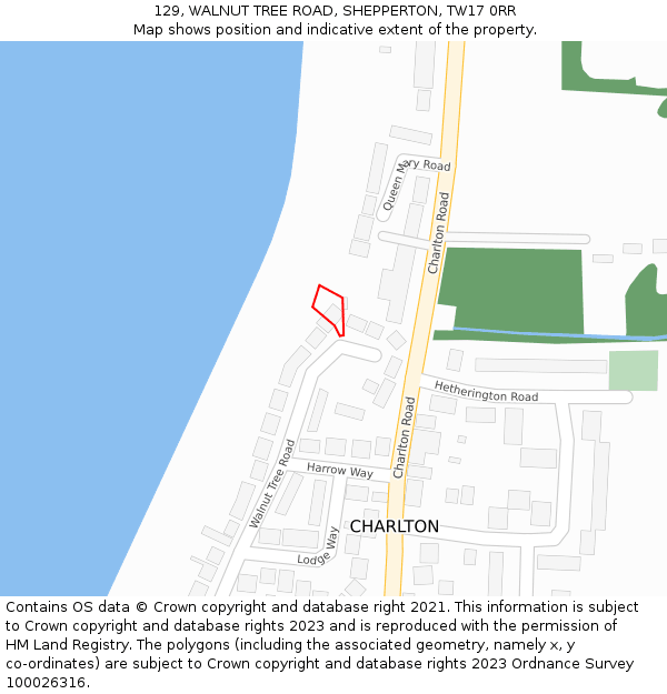 129, WALNUT TREE ROAD, SHEPPERTON, TW17 0RR: Location map and indicative extent of plot