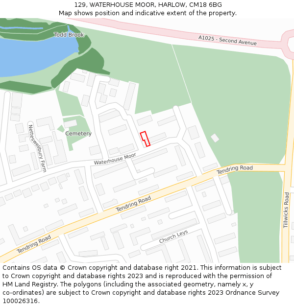 129, WATERHOUSE MOOR, HARLOW, CM18 6BG: Location map and indicative extent of plot