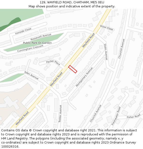 129, WAYFIELD ROAD, CHATHAM, ME5 0EU: Location map and indicative extent of plot