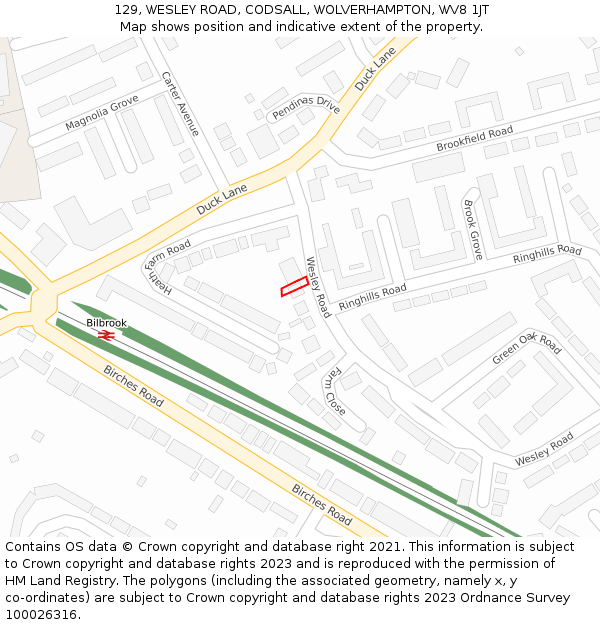 129, WESLEY ROAD, CODSALL, WOLVERHAMPTON, WV8 1JT: Location map and indicative extent of plot