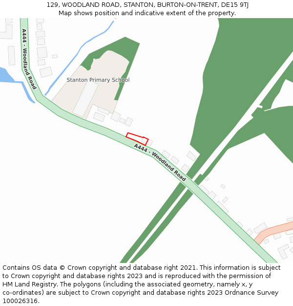 129, WOODLAND ROAD, STANTON, BURTON-ON-TRENT, DE15 9TJ: Location map and indicative extent of plot