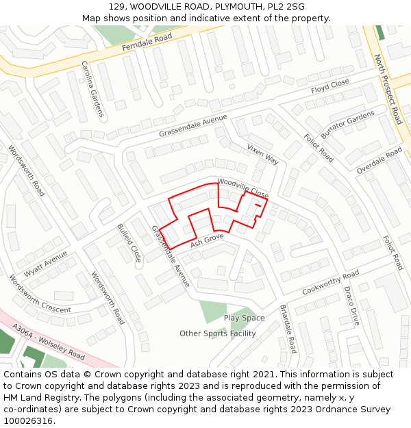 129, WOODVILLE ROAD, PLYMOUTH, PL2 2SG: Location map and indicative extent of plot