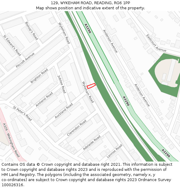 129, WYKEHAM ROAD, READING, RG6 1PP: Location map and indicative extent of plot