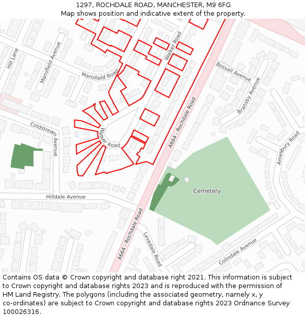 1297, ROCHDALE ROAD, MANCHESTER, M9 6FG: Location map and indicative extent of plot