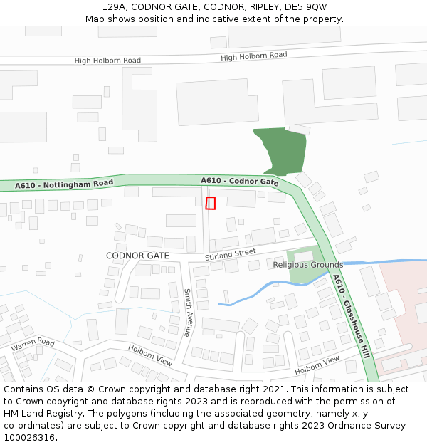 129A, CODNOR GATE, CODNOR, RIPLEY, DE5 9QW: Location map and indicative extent of plot