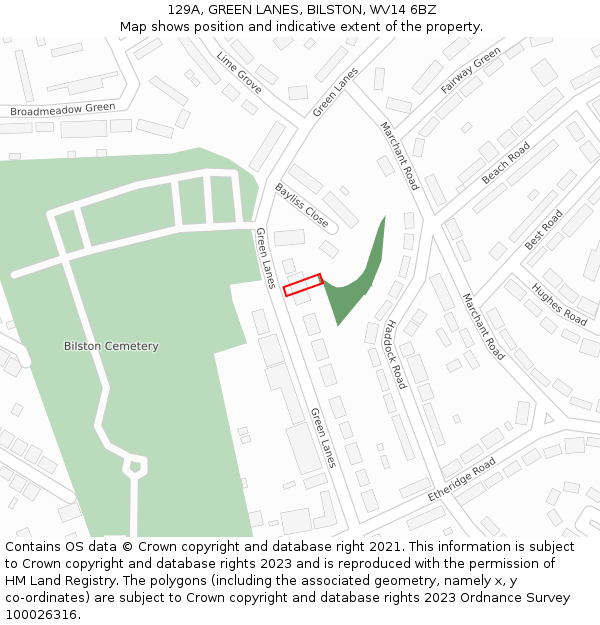 129A, GREEN LANES, BILSTON, WV14 6BZ: Location map and indicative extent of plot