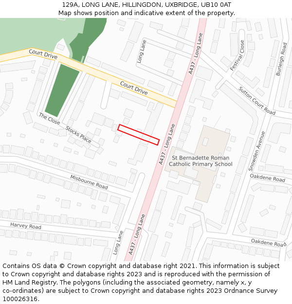 129A, LONG LANE, HILLINGDON, UXBRIDGE, UB10 0AT: Location map and indicative extent of plot