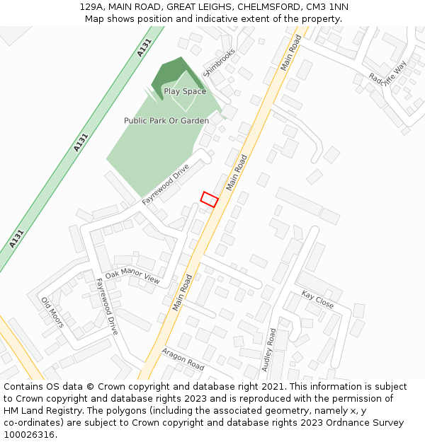 129A, MAIN ROAD, GREAT LEIGHS, CHELMSFORD, CM3 1NN: Location map and indicative extent of plot