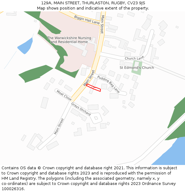 129A, MAIN STREET, THURLASTON, RUGBY, CV23 9JS: Location map and indicative extent of plot