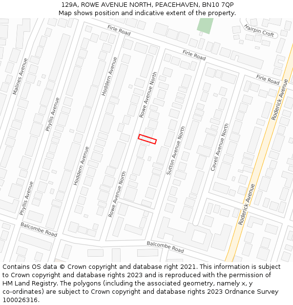 129A, ROWE AVENUE NORTH, PEACEHAVEN, BN10 7QP: Location map and indicative extent of plot