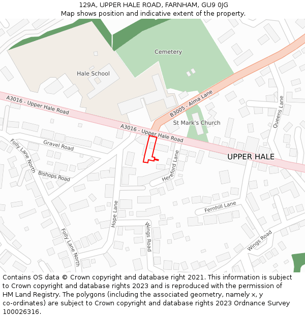 129A, UPPER HALE ROAD, FARNHAM, GU9 0JG: Location map and indicative extent of plot