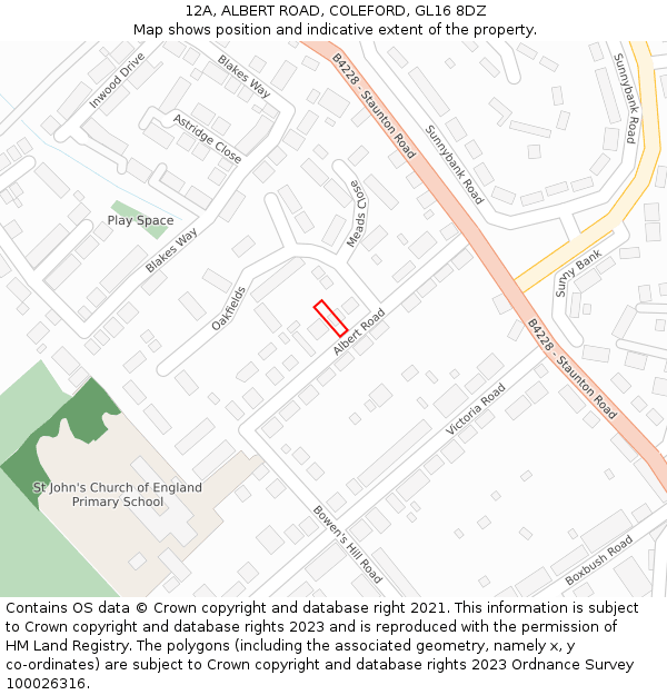 12A, ALBERT ROAD, COLEFORD, GL16 8DZ: Location map and indicative extent of plot