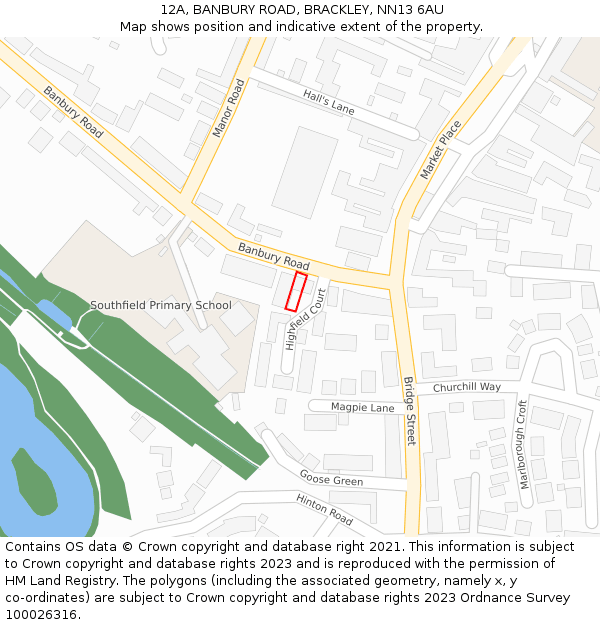 12A, BANBURY ROAD, BRACKLEY, NN13 6AU: Location map and indicative extent of plot