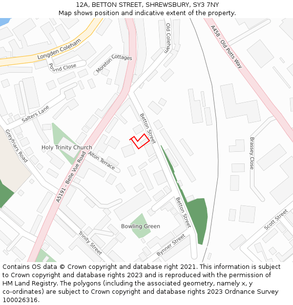 12A, BETTON STREET, SHREWSBURY, SY3 7NY: Location map and indicative extent of plot