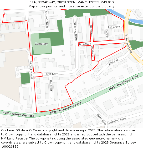 12A, BROADWAY, DROYLSDEN, MANCHESTER, M43 6FD: Location map and indicative extent of plot