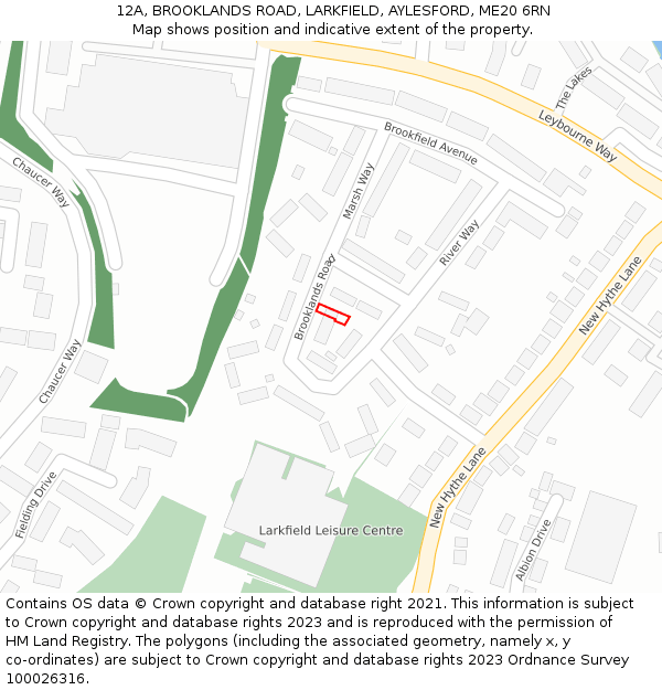 12A, BROOKLANDS ROAD, LARKFIELD, AYLESFORD, ME20 6RN: Location map and indicative extent of plot