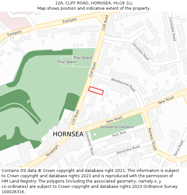 12A, CLIFF ROAD, HORNSEA, HU18 1LL: Location map and indicative extent of plot