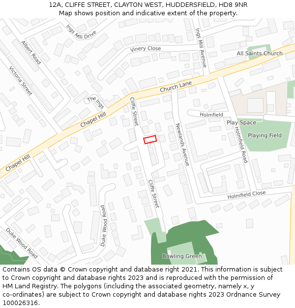 12A, CLIFFE STREET, CLAYTON WEST, HUDDERSFIELD, HD8 9NR: Location map and indicative extent of plot