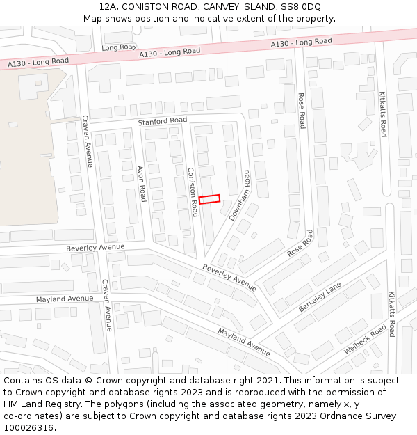 12A, CONISTON ROAD, CANVEY ISLAND, SS8 0DQ: Location map and indicative extent of plot