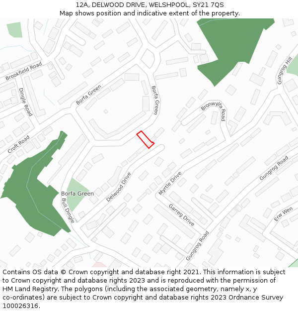 12A, DELWOOD DRIVE, WELSHPOOL, SY21 7QS: Location map and indicative extent of plot