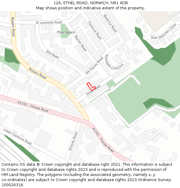 12A, ETHEL ROAD, NORWICH, NR1 4DB: Location map and indicative extent of plot