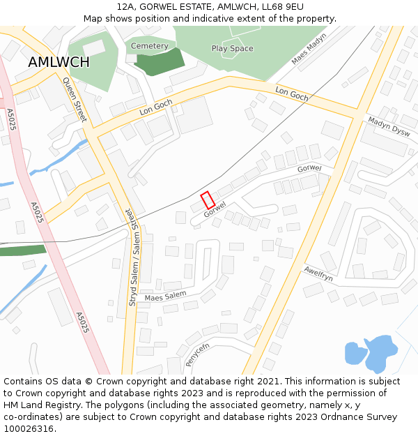 12A, GORWEL ESTATE, AMLWCH, LL68 9EU: Location map and indicative extent of plot