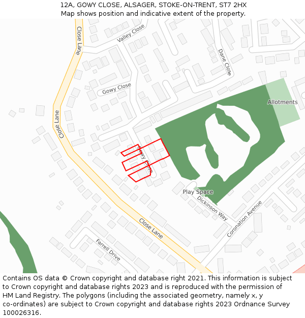 12A, GOWY CLOSE, ALSAGER, STOKE-ON-TRENT, ST7 2HX: Location map and indicative extent of plot