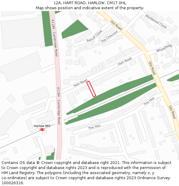 12A, HART ROAD, HARLOW, CM17 0HL: Location map and indicative extent of plot