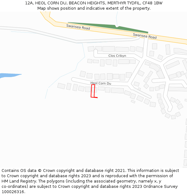 12A, HEOL CORN DU, BEACON HEIGHTS, MERTHYR TYDFIL, CF48 1BW: Location map and indicative extent of plot