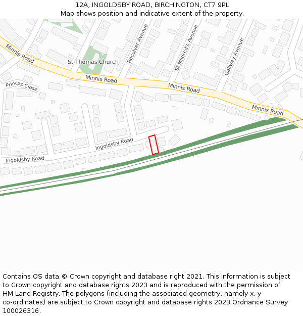 12A, INGOLDSBY ROAD, BIRCHINGTON, CT7 9PL: Location map and indicative extent of plot