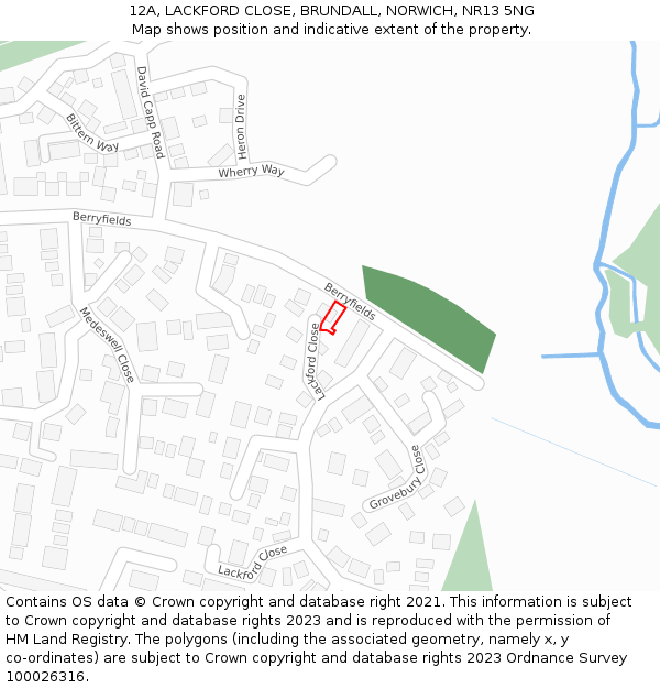 12A, LACKFORD CLOSE, BRUNDALL, NORWICH, NR13 5NG: Location map and indicative extent of plot