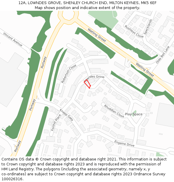 12A, LOWNDES GROVE, SHENLEY CHURCH END, MILTON KEYNES, MK5 6EF: Location map and indicative extent of plot