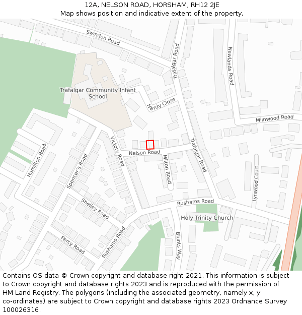 12A, NELSON ROAD, HORSHAM, RH12 2JE: Location map and indicative extent of plot