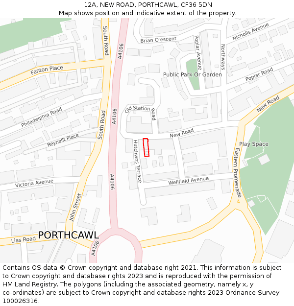 12A, NEW ROAD, PORTHCAWL, CF36 5DN: Location map and indicative extent of plot