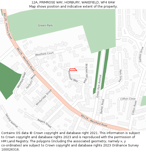 12A, PRIMROSE WAY, HORBURY, WAKEFIELD, WF4 6AW: Location map and indicative extent of plot